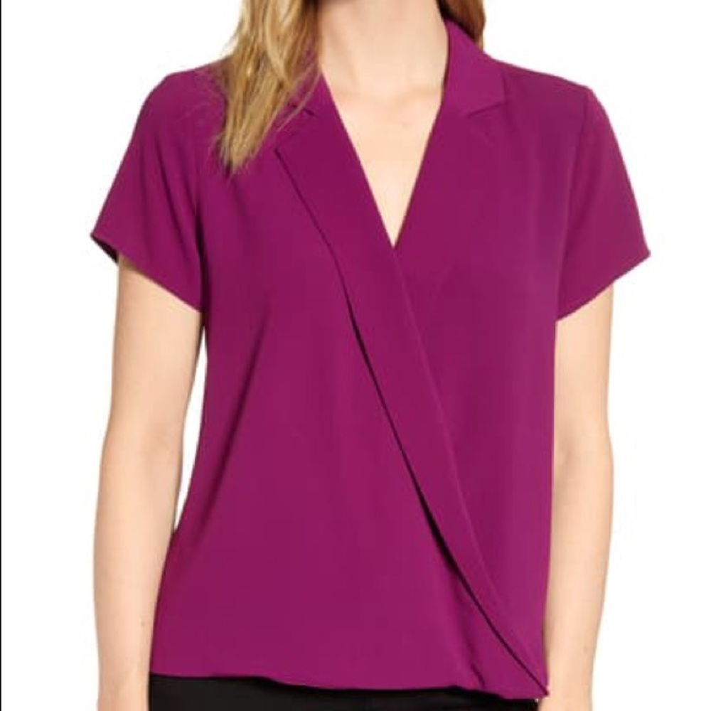 NEW Vince Camuto Pink Blouse - Notch Collar Wrap Front Top